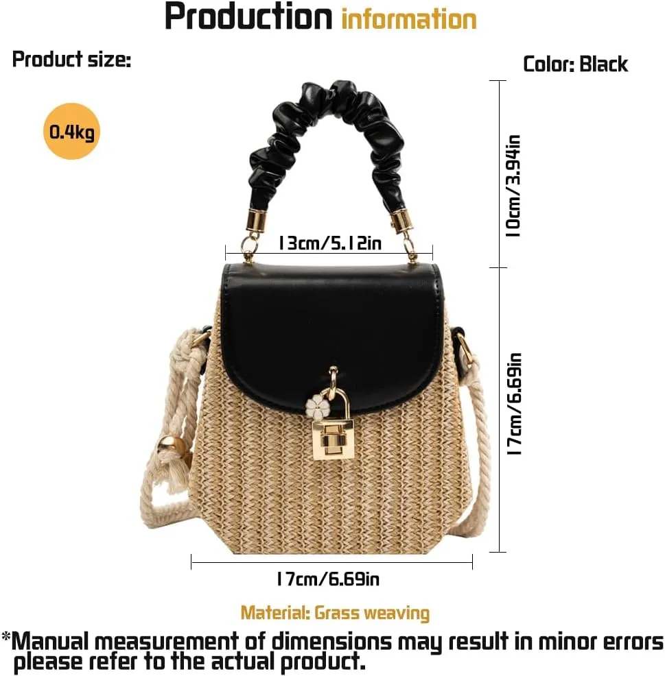 Straw Crossbody Bag for Women, Hand Woven Leather Top Handle Satchel Handbag Summer Beach Bag for Vacation
