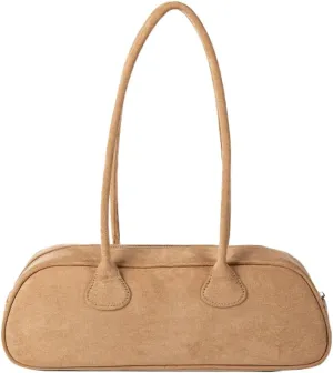 Suede Boston Retro Bowling Shoulder Bag - Women's Hobo Slouchy Handbag Clutch Purse for Evening