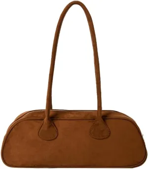 Suede Boston Retro Bowling Shoulder Bag - Women's Hobo Slouchy Handbag Clutch Purse for Evening