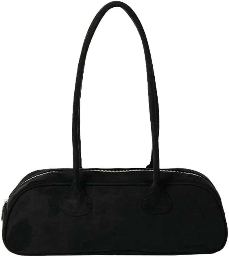 Suede Boston Retro Bowling Shoulder Bag - Women's Hobo Slouchy Handbag Clutch Purse for Evening
