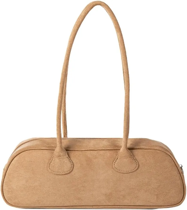 Suede Boston Retro Bowling Shoulder Bag - Women's Hobo Slouchy Handbag Clutch Purse for Evening
