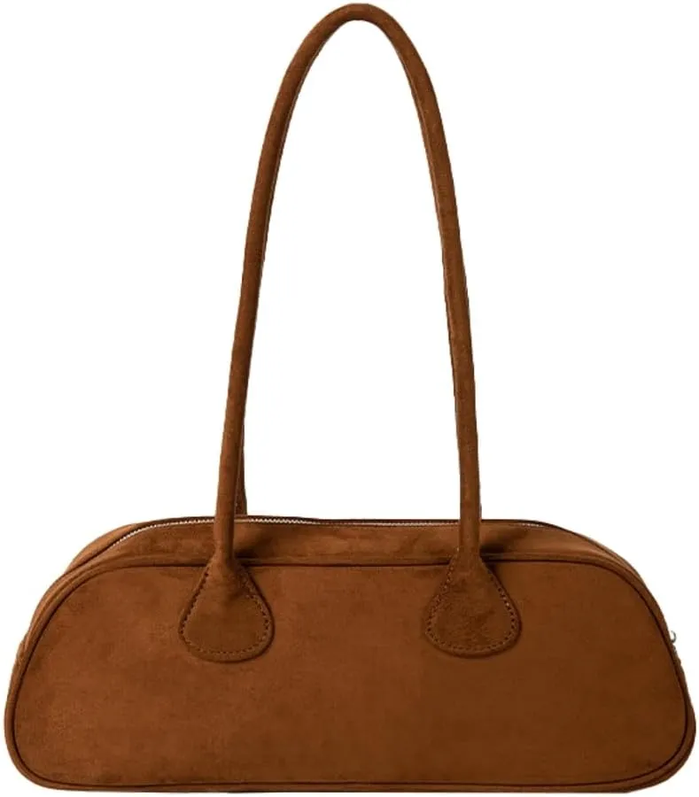 Suede Boston Retro Bowling Shoulder Bag - Women's Hobo Slouchy Handbag Clutch Purse for Evening