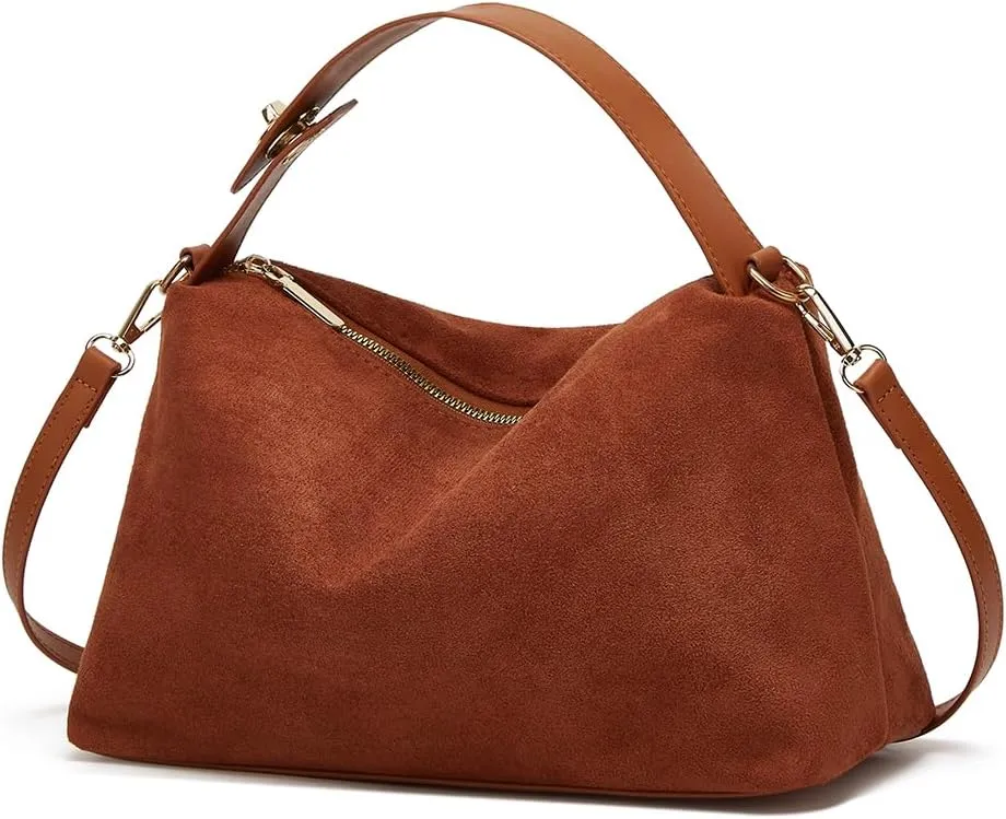 Suede Shoulder Bags For Women Crossbody Bag Suede Tote Bag Satchels Slouchy Work Purses Crescent Handbag Fall Top Handle