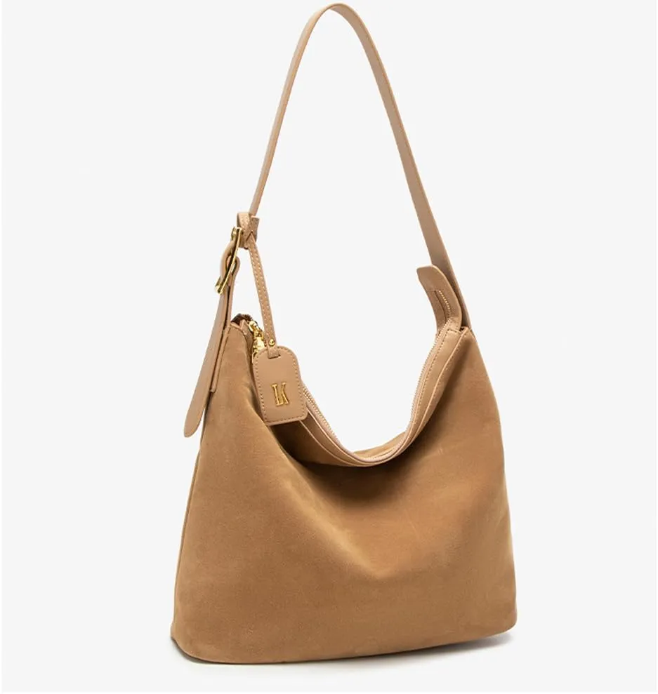 Suede Shoulder Bags for Women, Genuine Leather Suede Bucket Purse Vintage Suede Slouchy Bag 2024 Fall Bag