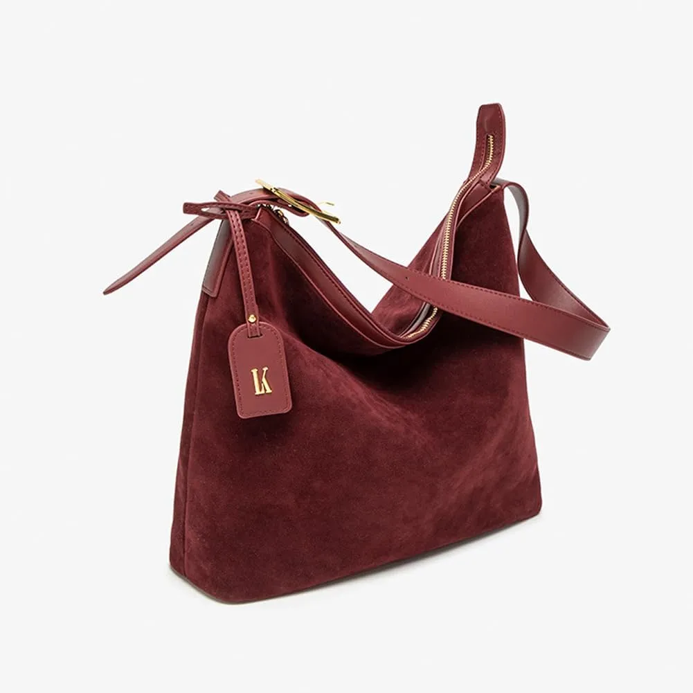 Suede Shoulder Bags for Women, Genuine Leather Suede Bucket Purse Vintage Suede Slouchy Bag 2024 Fall Bag