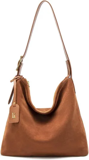 Suede Shoulder Bags for Women, Genuine Leather Suede Bucket Purse Vintage Suede Slouchy Bag 2024 Fall Bag