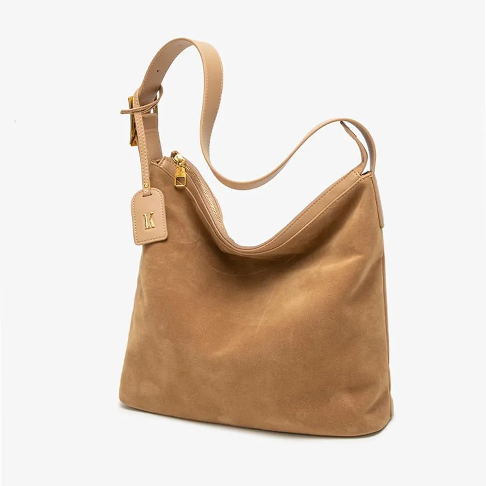 Suede Shoulder Bags for Women, Genuine Leather Suede Bucket Purse Vintage Suede Slouchy Bag 2024 Fall Bag