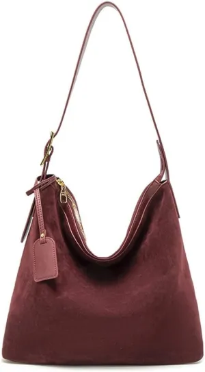 Suede Shoulder Bags for Women, Genuine Leather Suede Bucket Purse Vintage Suede Slouchy Bag 2024 Fall Bag