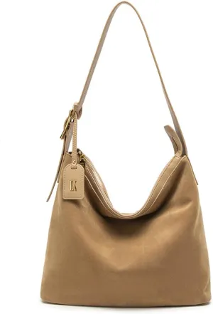 Suede Shoulder Bags for Women, Genuine Leather Suede Bucket Purse Vintage Suede Slouchy Bag 2024 Fall Bag