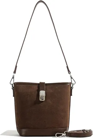 Suede Shoulder Bags for Women Retro Suede Bucket Crossbody Bag Suede Fall Purse Vintage Suede Handbag with Adjustable Strap