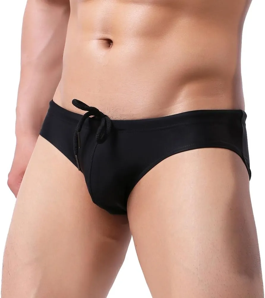Summer Code Mens Solid Swim Briefs Drawstring Bikini Sport Swimsuit