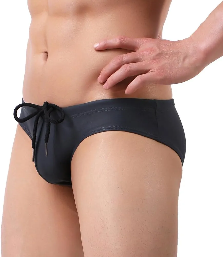 Summer Code Mens Solid Swim Briefs Drawstring Bikini Sport Swimsuit