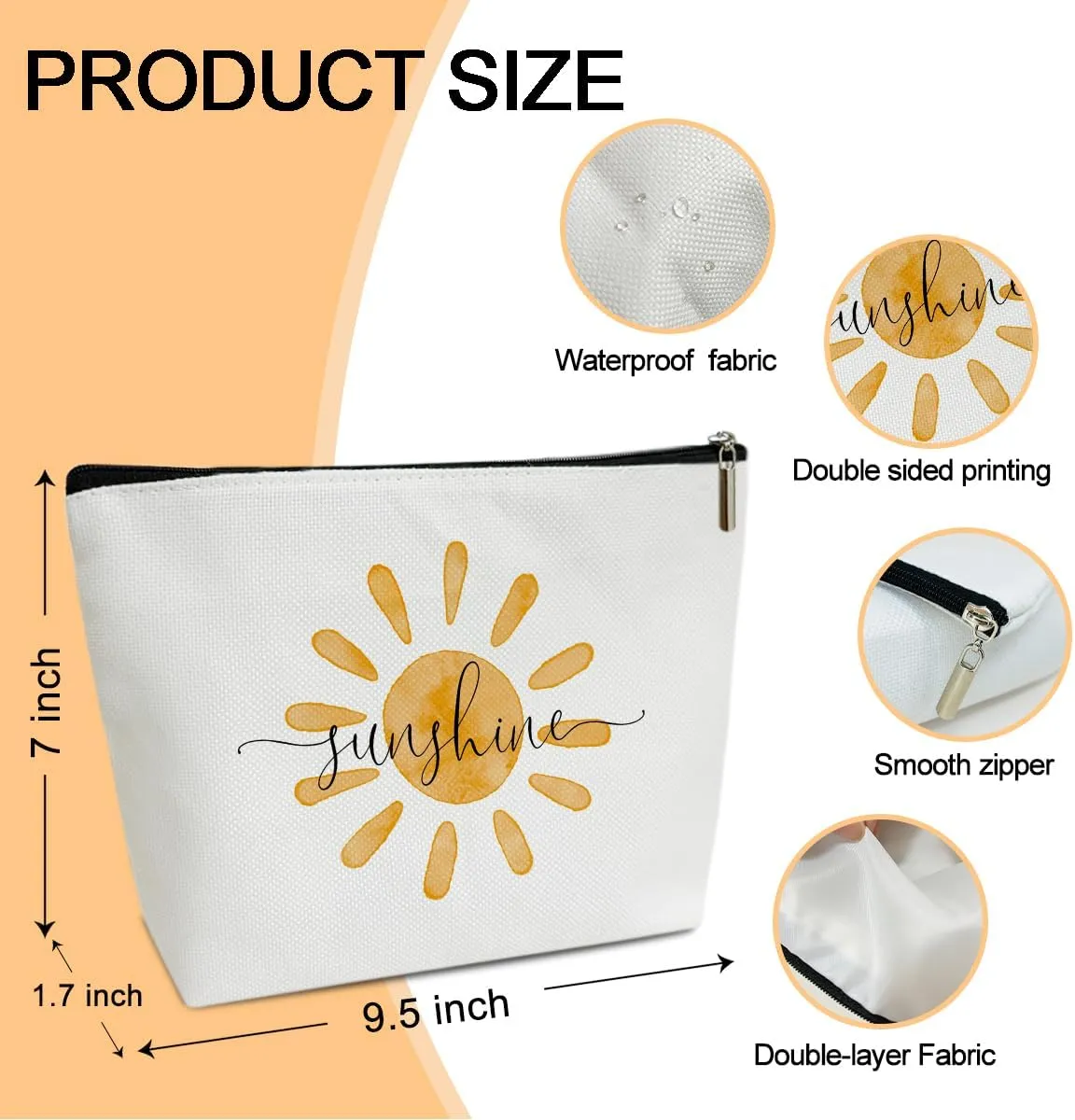 Summer Cosmetic Bag Sunshine Gifts for Women Canvas Make up Bag with Zipper Sun Pouch Bags Travel Toiletry Bag with Lining Multifunction Make up Bags Summer Gifts for Women Friends Coworkers - M744