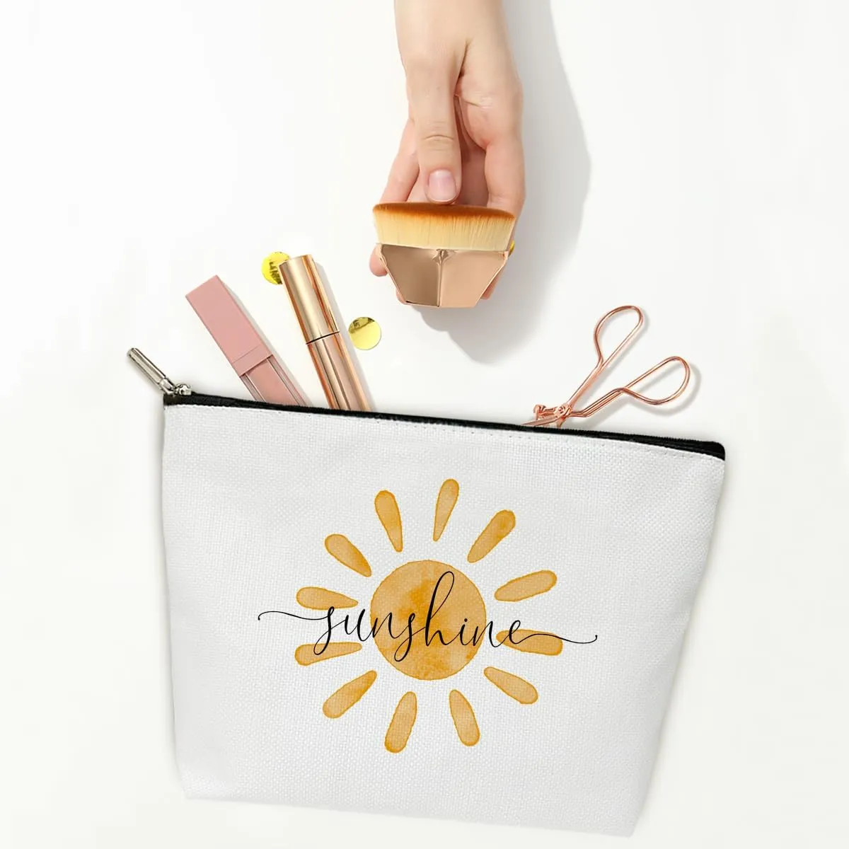 Summer Cosmetic Bag Sunshine Gifts for Women Canvas Make up Bag with Zipper Sun Pouch Bags Travel Toiletry Bag with Lining Multifunction Make up Bags Summer Gifts for Women Friends Coworkers - M744