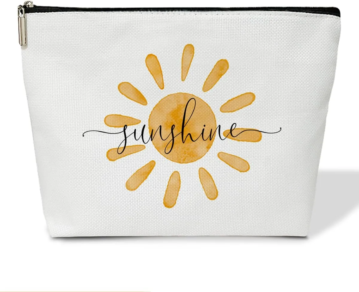 Summer Cosmetic Bag Sunshine Gifts for Women Canvas Make up Bag with Zipper Sun Pouch Bags Travel Toiletry Bag with Lining Multifunction Make up Bags Summer Gifts for Women Friends Coworkers - M744