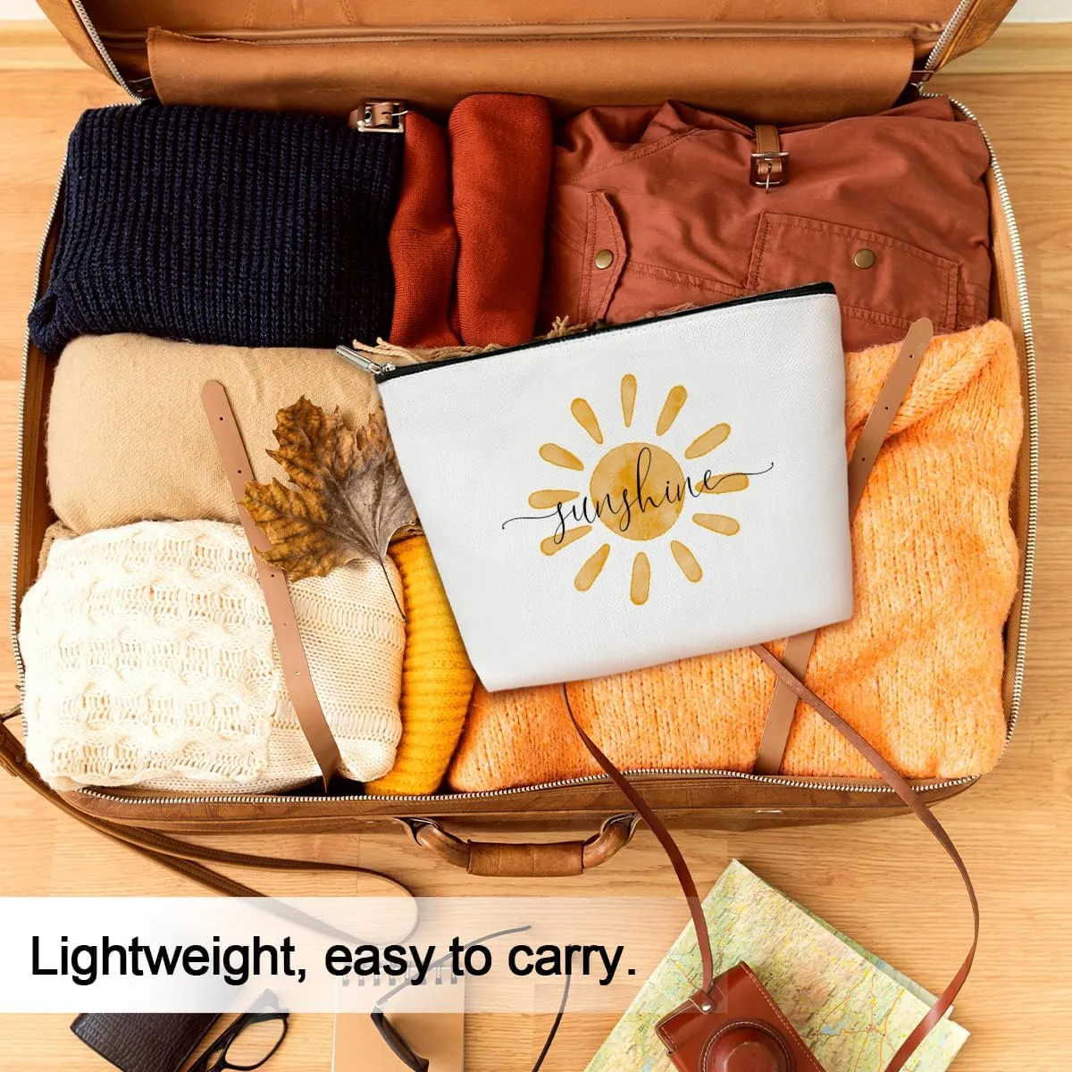 Summer Cosmetic Bag Sunshine Gifts for Women Canvas Make up Bag with Zipper Sun Pouch Bags Travel Toiletry Bag with Lining Multifunction Make up Bags Summer Gifts for Women Friends Coworkers - M744