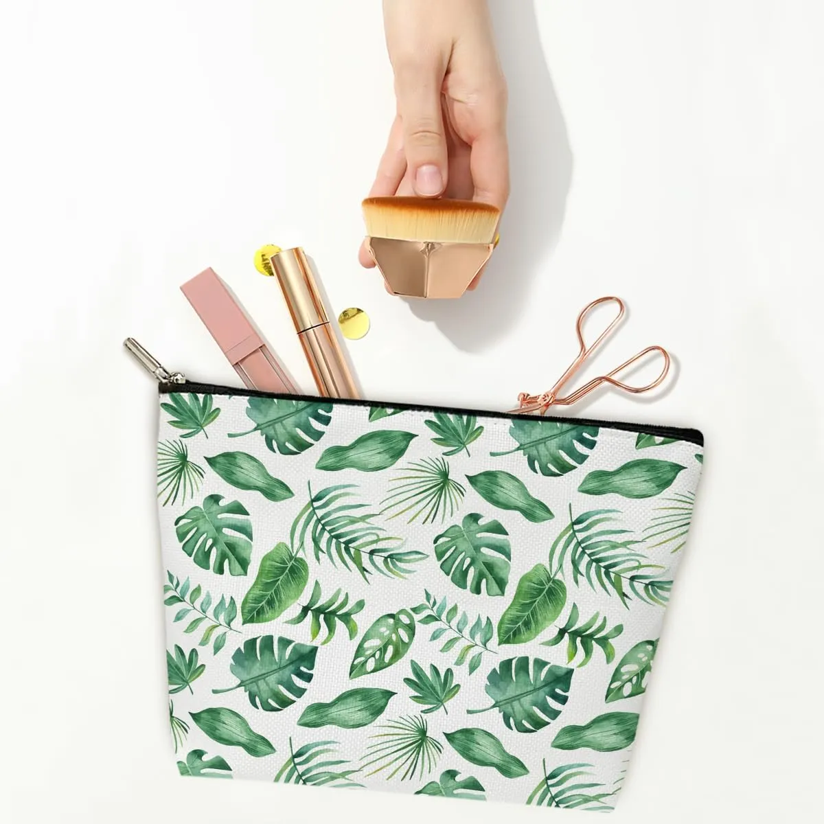 Summer Makeup Bag Small Cosmetic Bag Aesthetic Makeup Bag Green Makeup Bag Small Makeup Pouch for Purse Boho Toiletry Bags for Women Travel Skincare Bag Small Cosmetic Pouch Accessory Bag (JRM619)