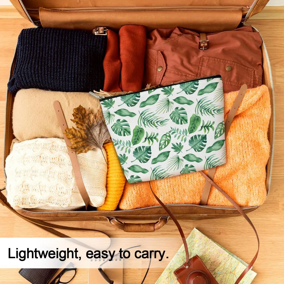 Summer Makeup Bag Small Cosmetic Bag Aesthetic Makeup Bag Green Makeup Bag Small Makeup Pouch for Purse Boho Toiletry Bags for Women Travel Skincare Bag Small Cosmetic Pouch Accessory Bag (JRM619)