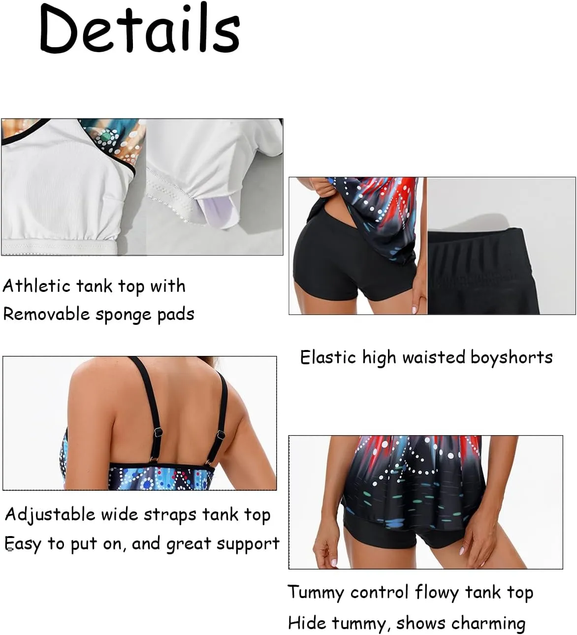Tankini Swimsuits for Women Swim Suits 2025 Two Piece Tummy Control Bathing Suit with Swim Shorts Beach Swimwear