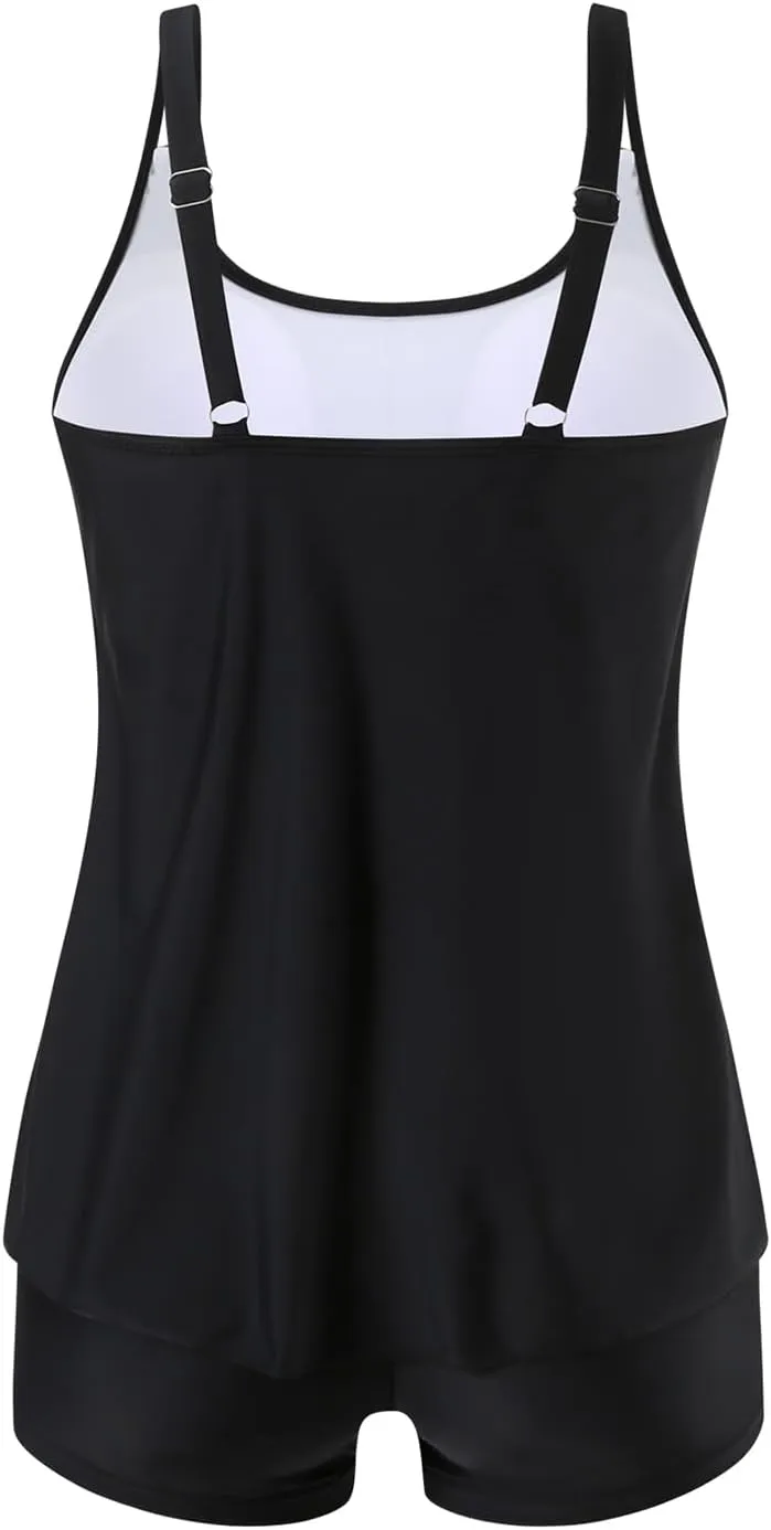 Tankini Swimsuits for Women Swim Suits 2025 Two Piece Tummy Control Bathing Suit with Swim Shorts Beach Swimwear