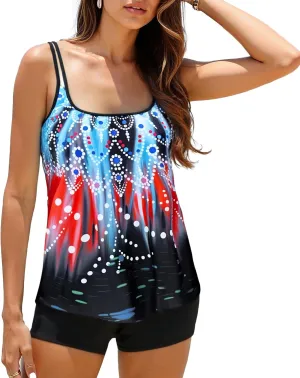 Tankini Swimsuits for Women Swim Suits 2025 Two Piece Tummy Control Bathing Suit with Swim Shorts Beach Swimwear