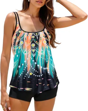 Tankini Swimsuits for Women Swim Suits 2025 Two Piece Tummy Control Bathing Suit with Swim Shorts Beach Swimwear
