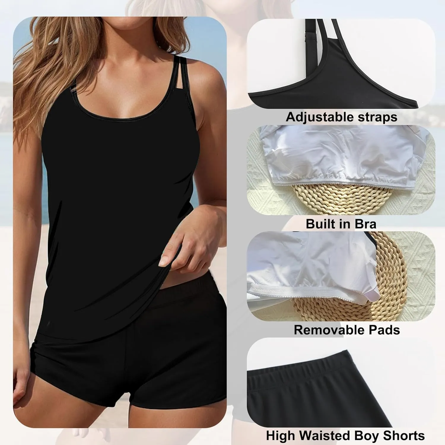 Tankini Swimsuits for Women Swim Suits 2025 Two Piece Tummy Control Bathing Suit with Swim Shorts Beach Swimwear