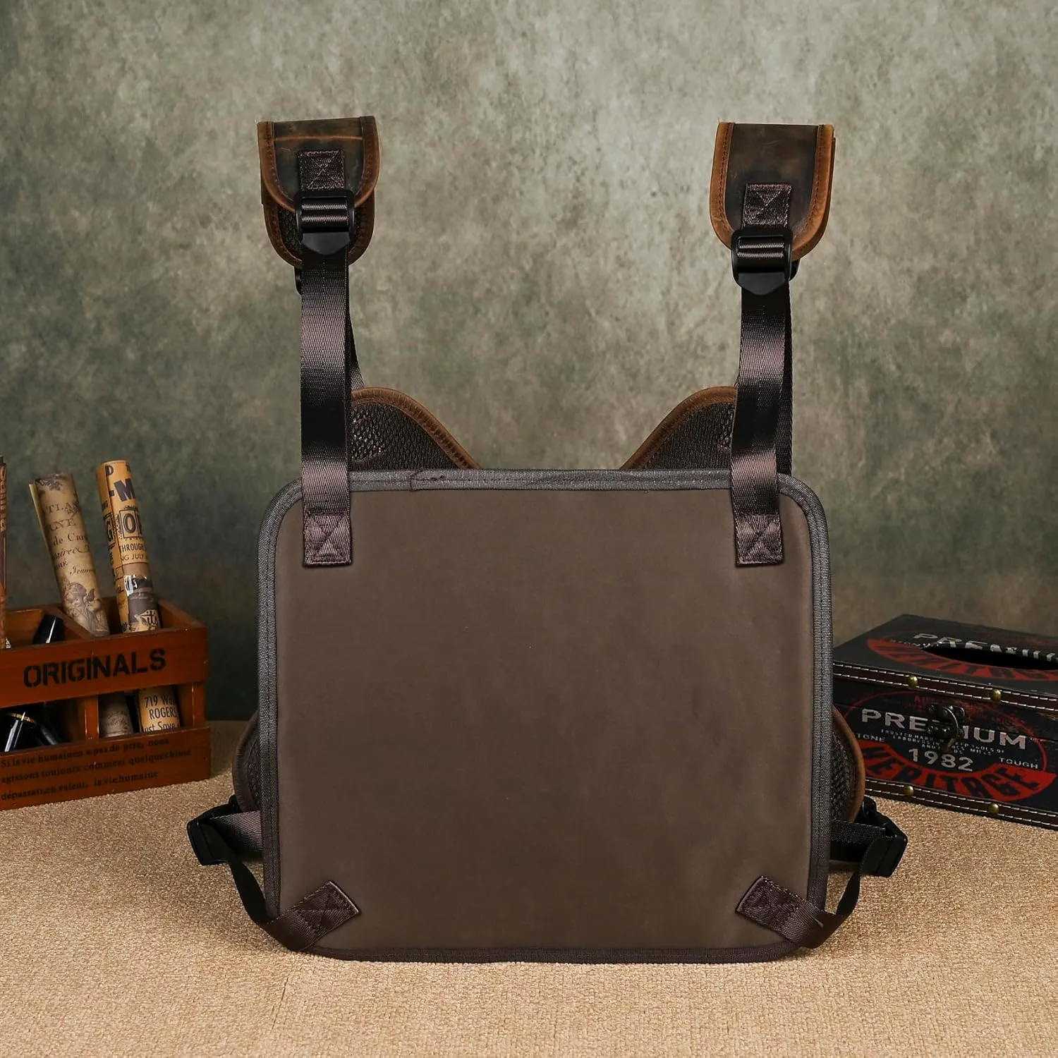 Thick Crazy horse Leather Triangle Crossbody Sling Chest Bag Travel One Shoulder Bag Daypack For Men Male 3028