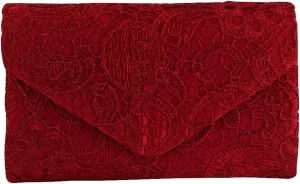 TOPCHANCES Womens Evening Clutch Ladies Floral Lace Envelope Handbags Wedding Bridal Purse Bag (Red Wine)