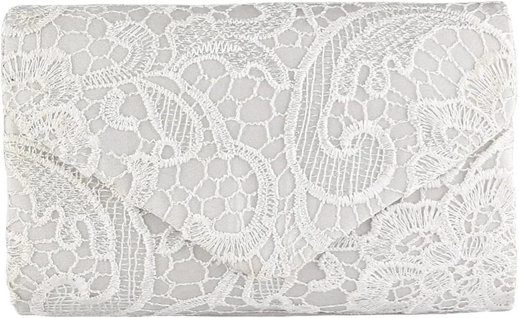 TOPCHANCES Womens Evening Clutch Ladies Floral Lace Envelope Handbags Wedding Bridal Purse Bag (White)