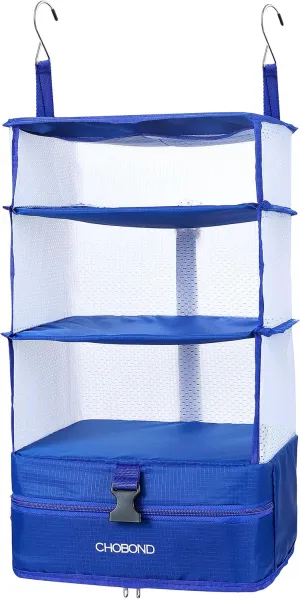 Travel Luggage Organizer Portable Hanging Travel Shelves Bag Multiple Compartments Packing Cube Organizer for Carry on Closet Suitcase Blue