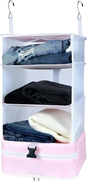 Travel Luggage Organizer Portable Hanging Travel Shelves Bag Multiple Compartments Packing Cube Organizer for Carry on Closet Suitcase Pink