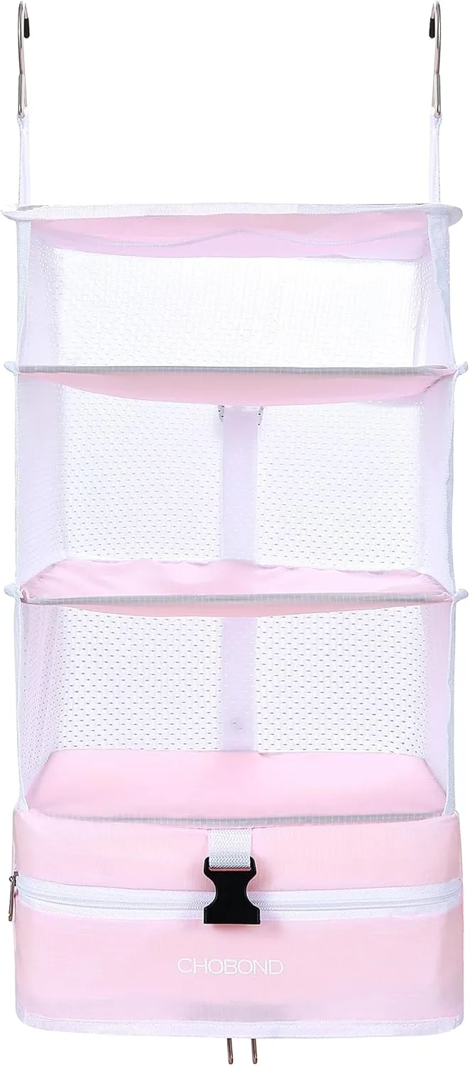 Travel Luggage Organizer Portable Hanging Travel Shelves Bag Multiple Compartments Packing Cube Organizer for Carry on Closet Suitcase Pink