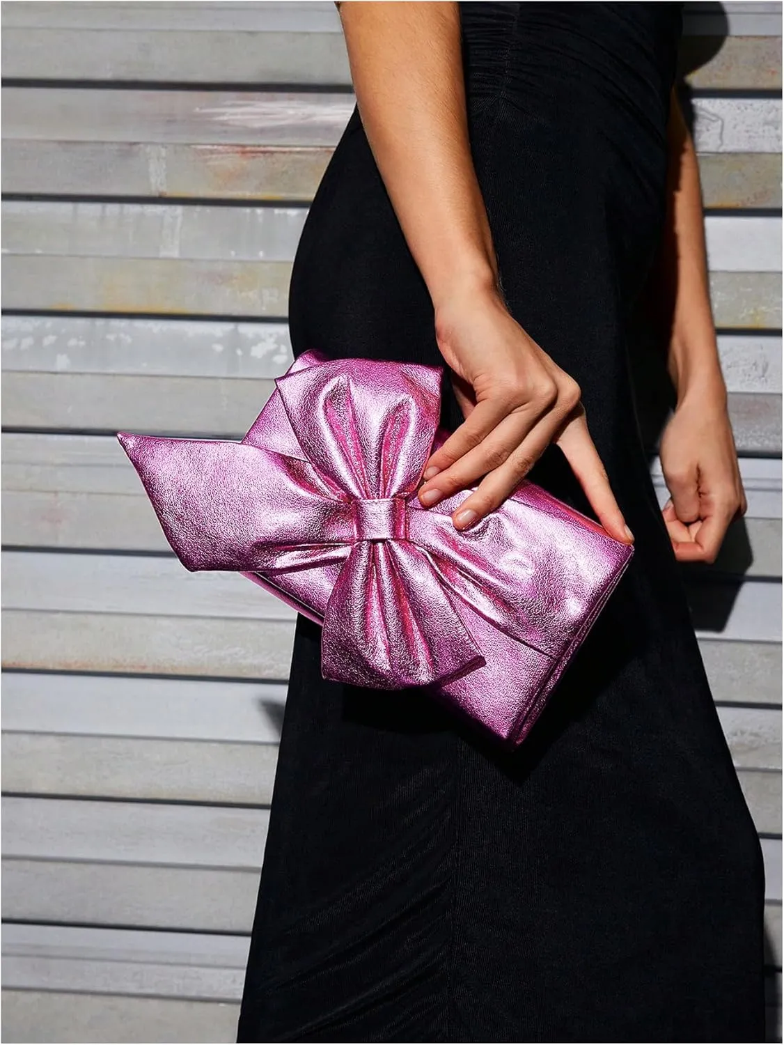 Verdusa Women's Satin Evening Bags Bow Clutch Handbags with Chain Strap