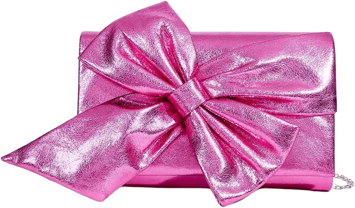 Verdusa Women's Satin Evening Bags Bow Clutch Handbags with Chain Strap