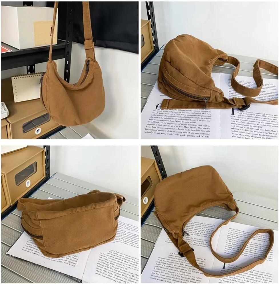Vintage Messenger Bag Travel Shoulder Bag with Zipper Canvas Crossbody Bags for Women