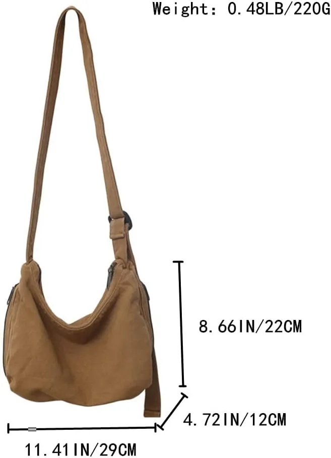 Vintage Messenger Bag Travel Shoulder Bag with Zipper Canvas Crossbody Bags for Women