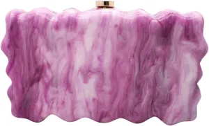 Women Acrylic Evening Clutch Purse Glitter Wavy Marble Handbag Chain Shoulder Bag for Party Prom Cocktail