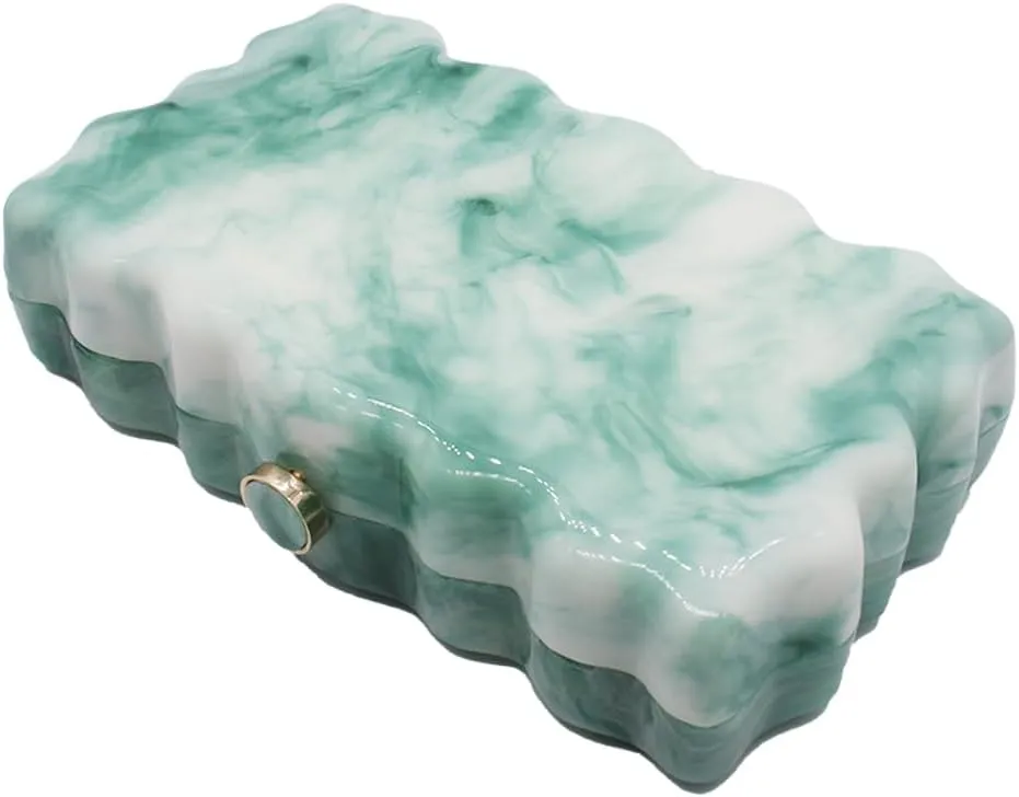 Women Acrylic Evening Clutch Purse Glitter Wavy Marble Handbag Chain Shoulder Bag for Party Prom Cocktail
