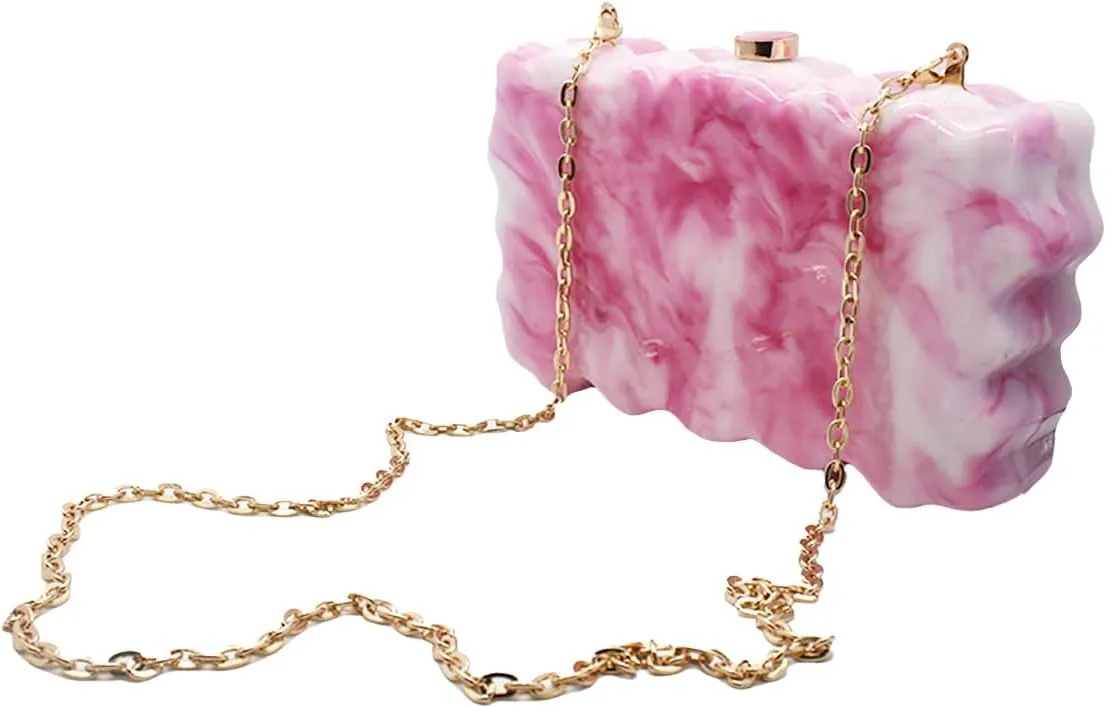 Women Acrylic Evening Clutch Purse Glitter Wavy Marble Handbag Chain Shoulder Bag for Party Prom Cocktail