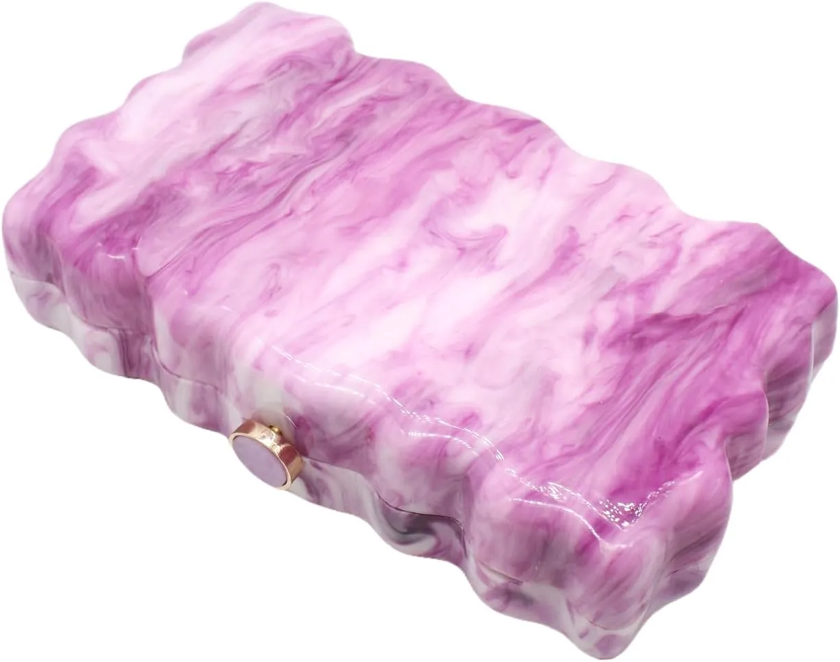 Women Acrylic Evening Clutch Purse Glitter Wavy Marble Handbag Chain Shoulder Bag for Party Prom Cocktail