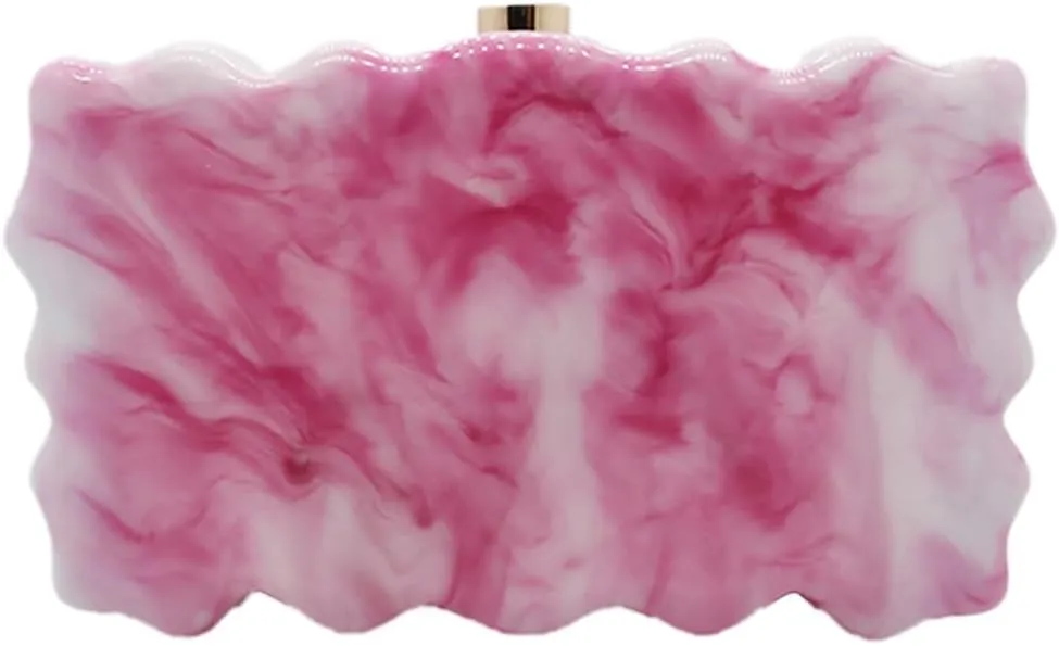 Women Acrylic Evening Clutch Purse Glitter Wavy Marble Handbag Chain Shoulder Bag for Party Prom Cocktail