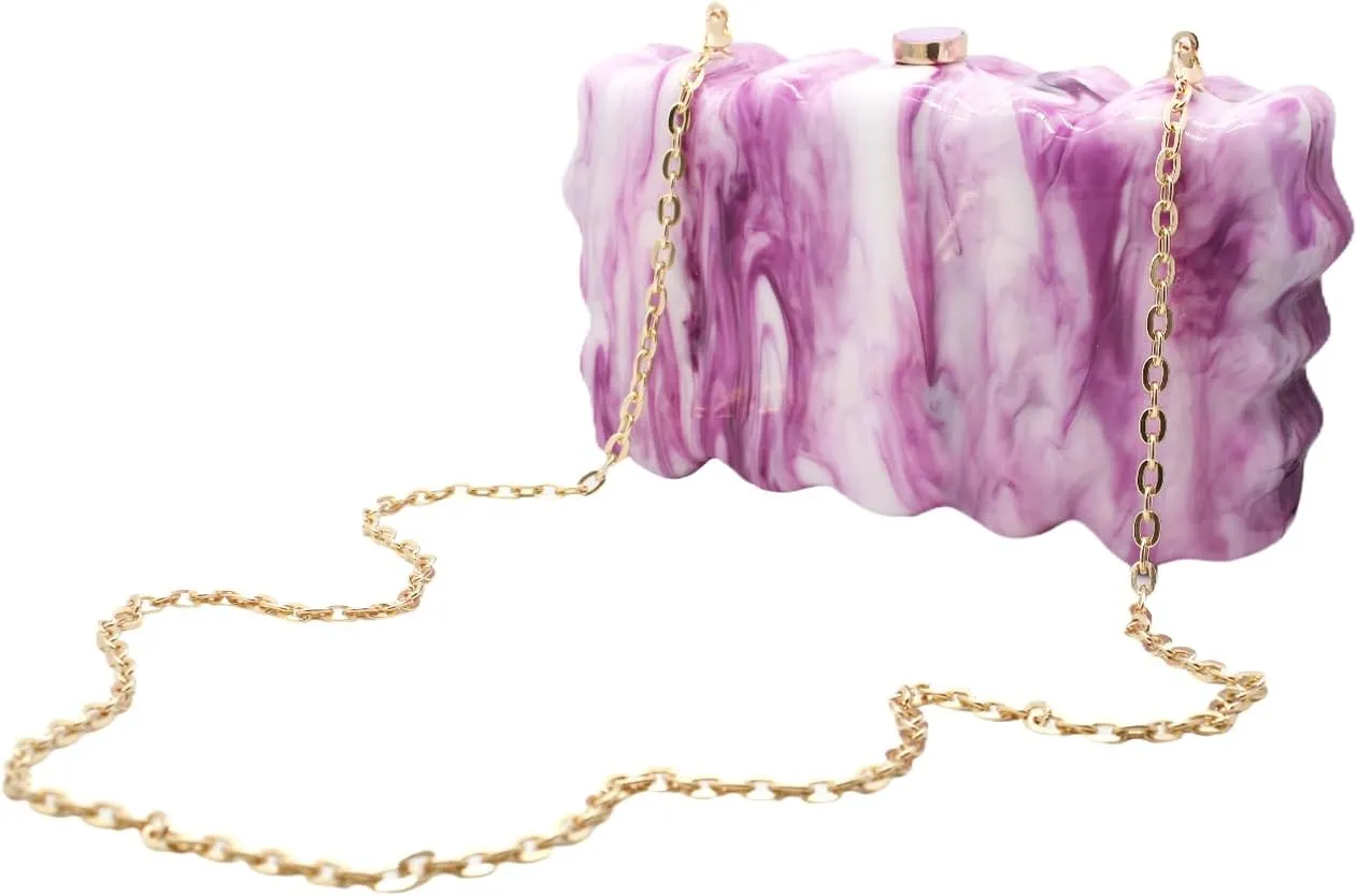 Women Acrylic Evening Clutch Purse Glitter Wavy Marble Handbag Chain Shoulder Bag for Party Prom Cocktail