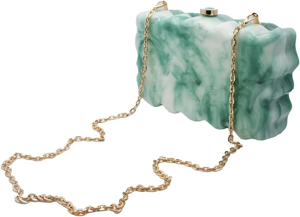 Women Acrylic Evening Clutch Purse Glitter Wavy Marble Handbag Chain Shoulder Bag for Party Prom Cocktail