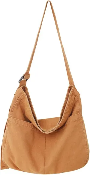 Women Canvas Hobo Crossbody Shoulder Bag Casual Messenger Bag Large Tote Bag for Men Travel Work
