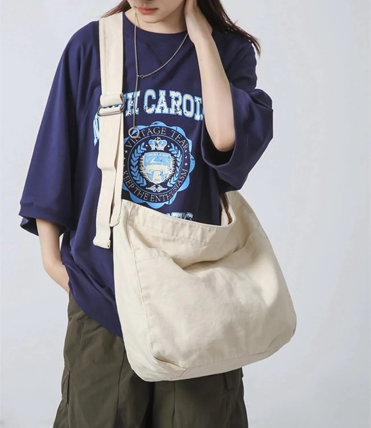 Women Canvas Hobo Crossbody Shoulder Bag Casual Messenger Bag Large Tote Bag for Men Travel Work