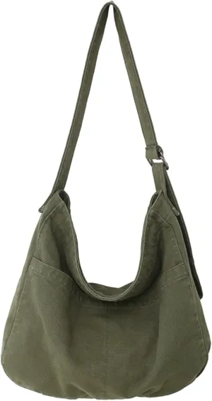 Women Canvas Hobo Crossbody Shoulder Bag Casual Messenger Bag Large Tote Bag for Men Travel Work