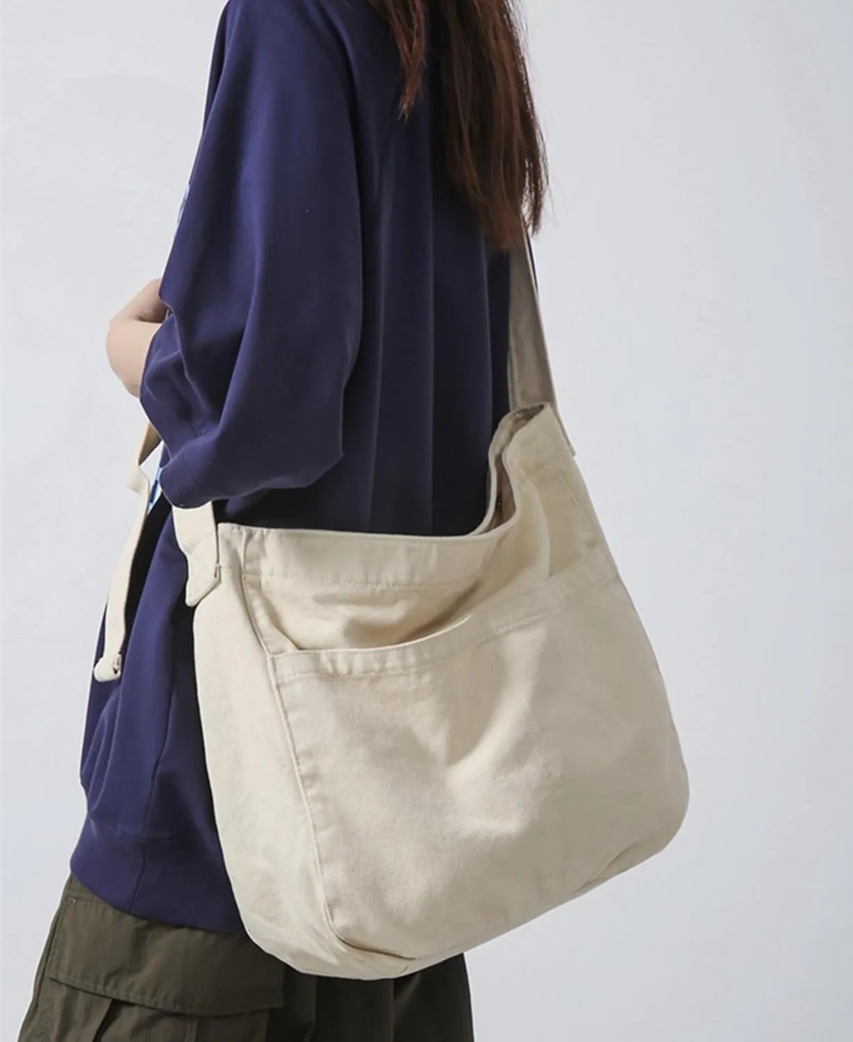 Women Canvas Hobo Crossbody Shoulder Bag Casual Messenger Bag Large Tote Bag for Men Travel Work