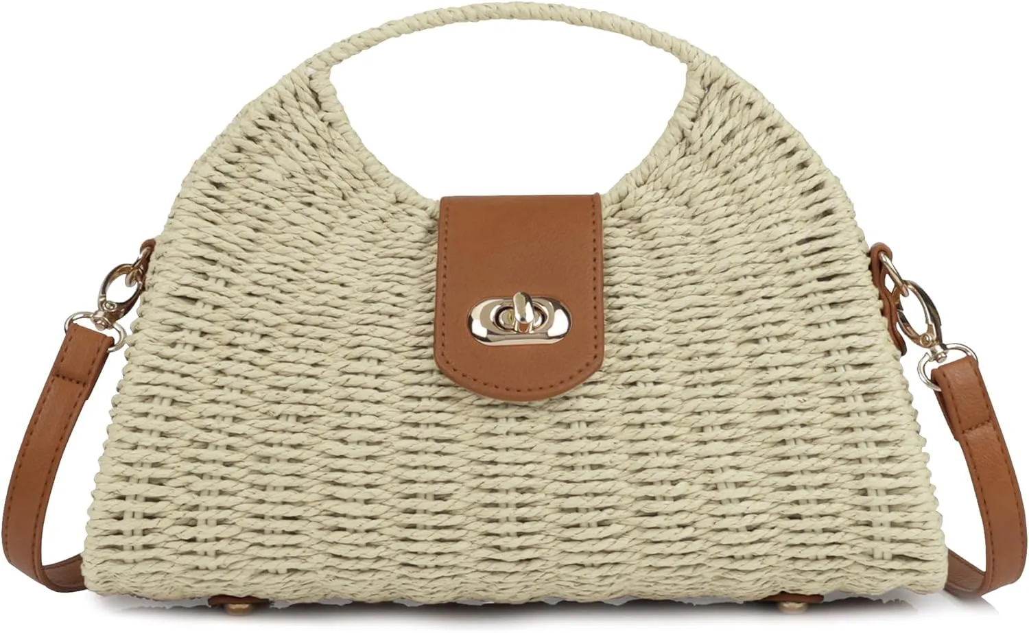 Women Straw Beach Bag Handmade Woven Crossbody Shoulder Bags Top Handle Satchel Handbag Purse for Summer