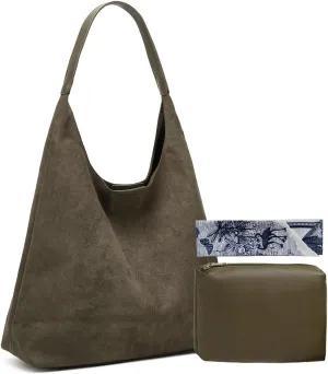 Women Suede Hobo Bags - Vintage Leather Slouchy Shoulder Tote Handbag